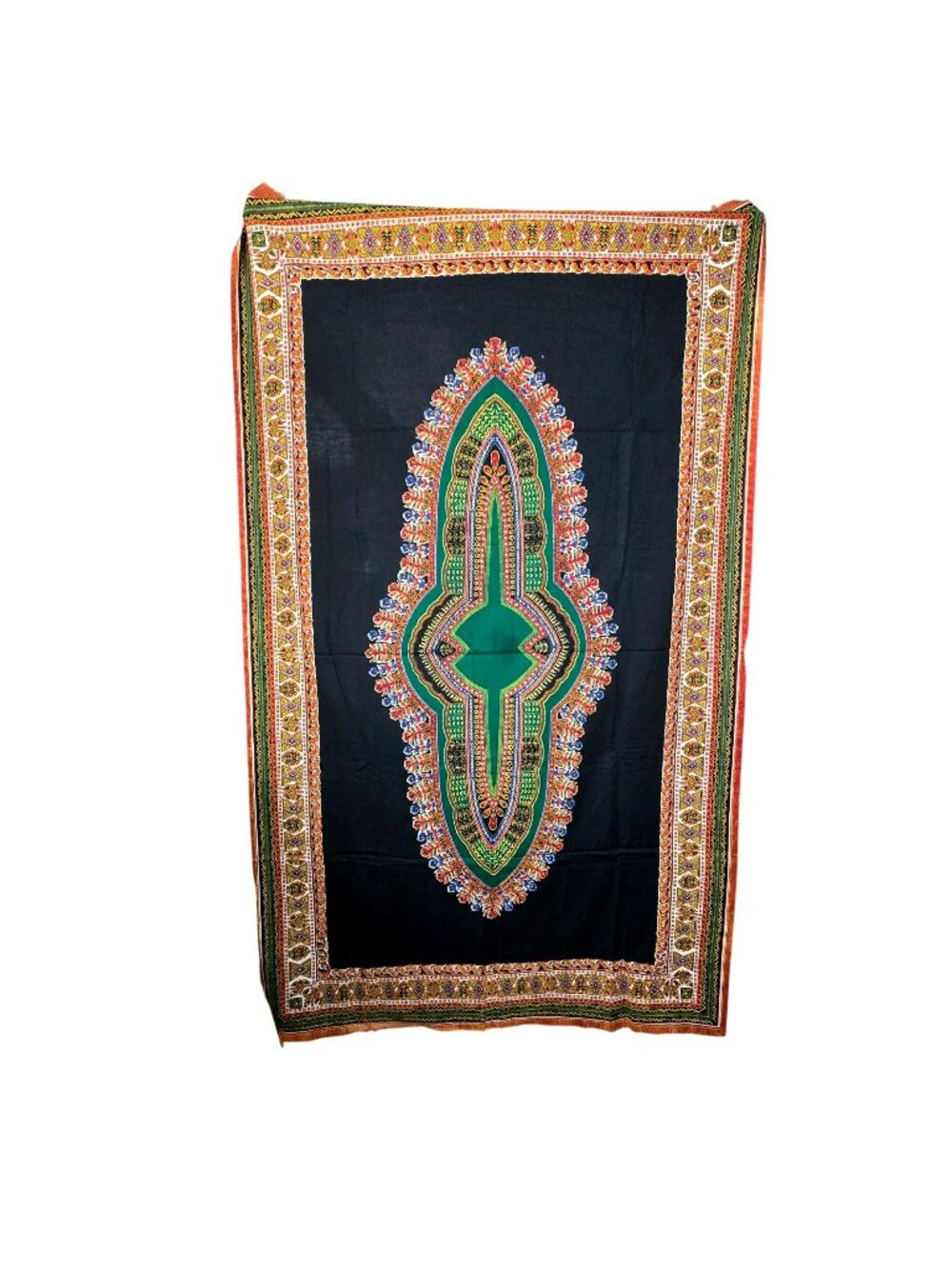 African Dashiki Fabric Green & Black Design Vintage Ethnic Textile Art CM2364